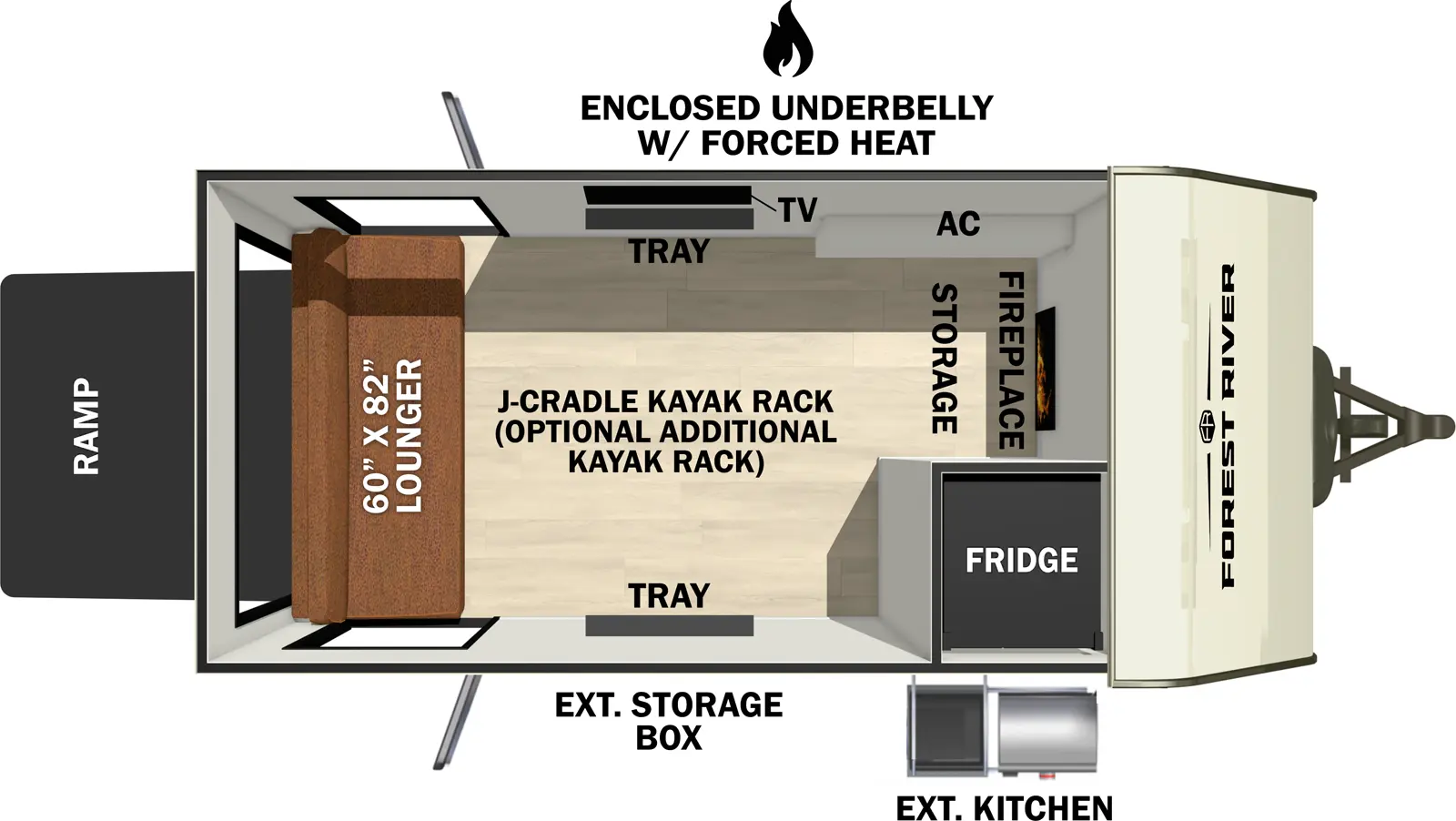 The No Boundaries NB10.4 floorplan is a toy hauler that has two entries and zero slide outs. Exterior features include: fiberglass exterior, 270 Degree awning and outside kitchen. 